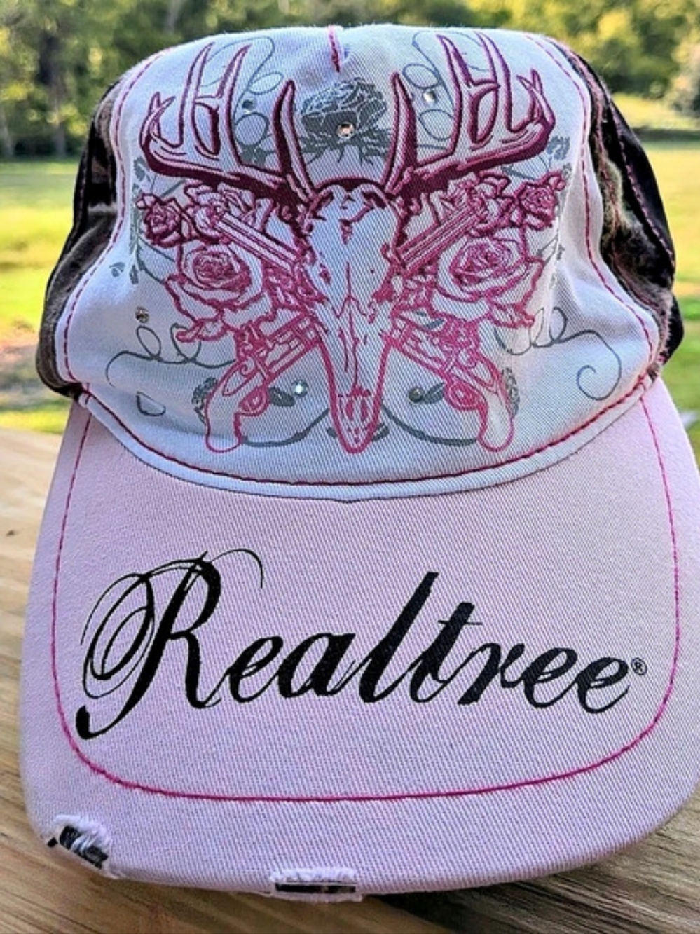 Team Realtree Pink Distressed Women's Adjustable Baseball Cap Hat